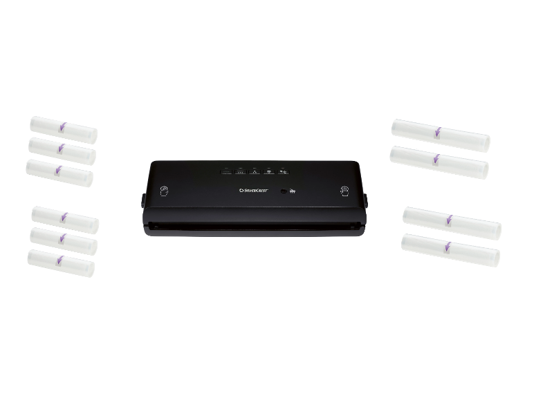 SILVERCREST® Vákuovačka SV 130 A1, čierna + Fólie na vákuovanie, 28 cm, 4 kusy + Fólie na vákuovanie, 20 cm, 6 kusov