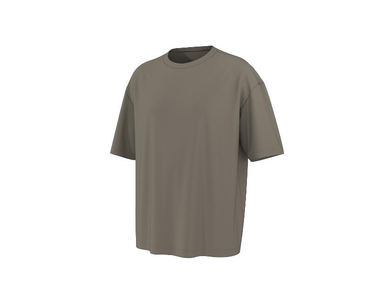 Jednoduché olivovo zelené oversized tričko s krátkymi rukávmi a okrúhlym výstrihom.