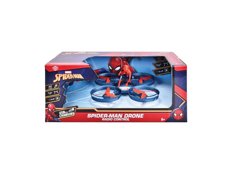 Dron Marvel Spider-Man v balení, s USB nabíjaním a rádiovým ovládaním.