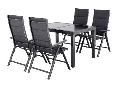 LIVARNO home Hliníkový rozkladací záhradný stôl Houston/Toronto + Záhradné hliníkové kreslo Toronto, 4 kusy, antracitové
