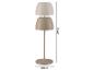 Béžová stolová lampa s dvoma tienidlami, výška 41,9 cm, priemer základne 12 cm.