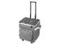 Sivá chladnička Topmove na kolieskach s predným vreckom.