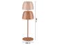 Medená stolová lampa s výškou 41,9 cm a priemerom základne 12 cm.