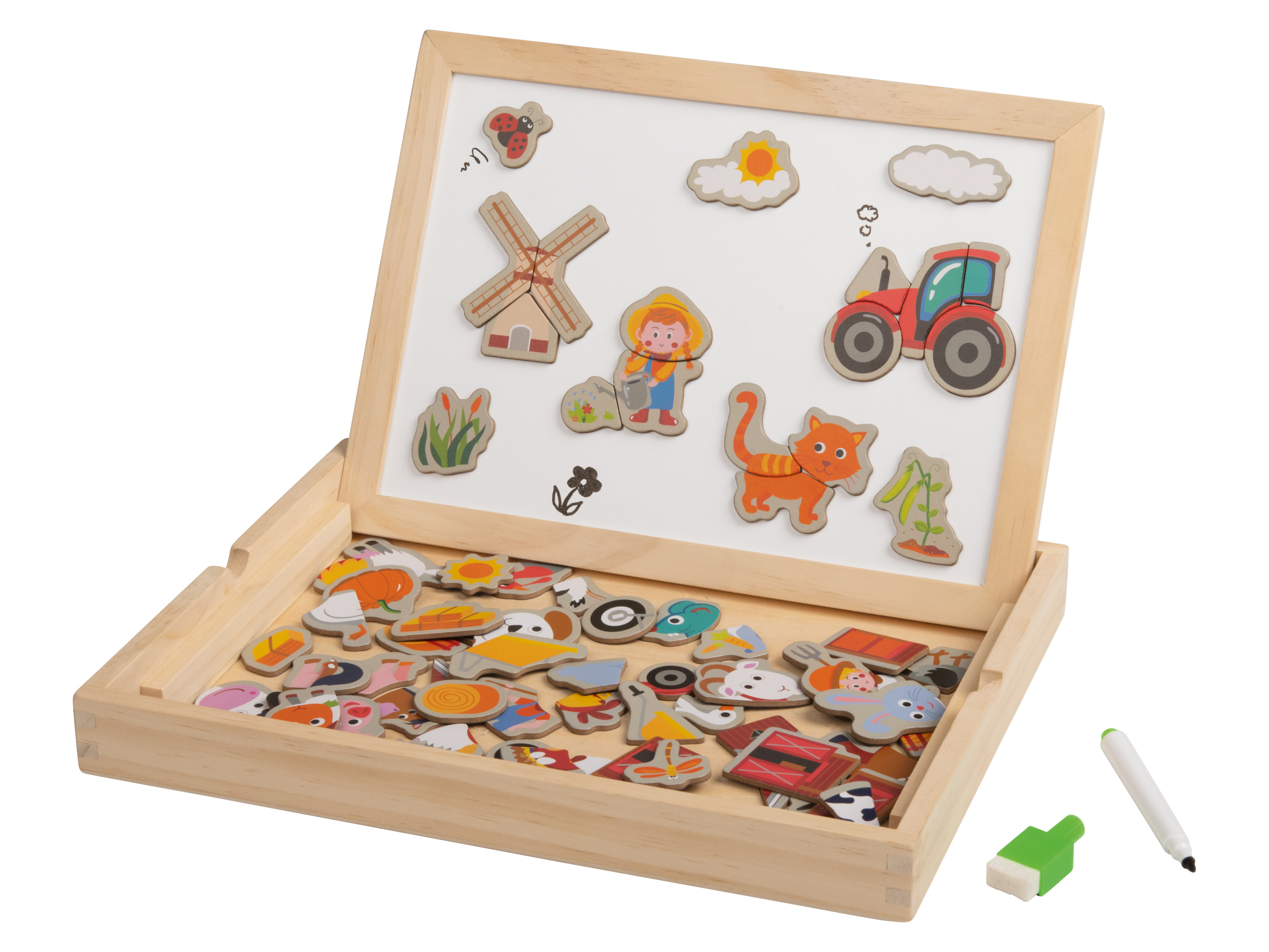 lupilu Drevená hra s puzzle (magnetický box zvieratá)