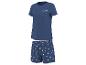 Námornícka modrá dámska pyžama s krátkym rukávom a šortkami s potlačou sedmokrások, s nápisom „Smile“.