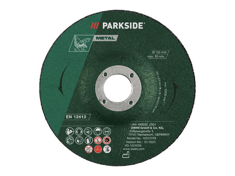 Rezací kotúč Parkside na kov, 125 mm, so špecifikáciami a informáciami výrobcu.