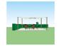 Záhradný nábytok so slnečníkom, stolom a stoličkami.