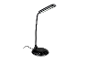 Moderná čierna stolová lampa s bezdrôtovou nabíjačkou.