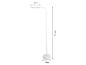 Biela stojacia lampa s výškou 130 cm, dĺžkou hlavy 28 cm a priemerom základne 21 cm.