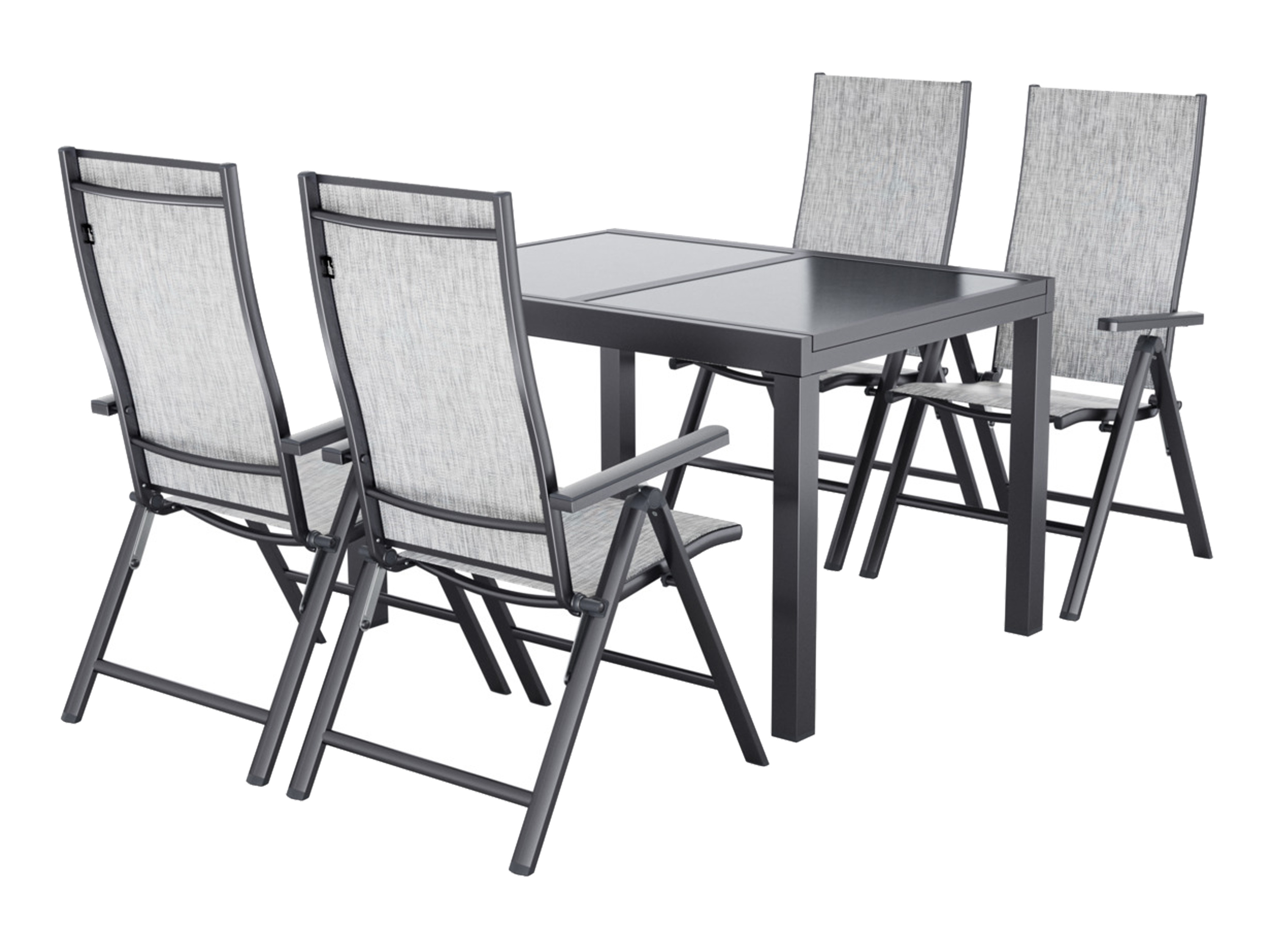 LIVARNO® Hliníkový rozťahovací záhradný stôl Houston/Toronto, 120 – 180 x 89 x 75 cm + Hliníkové skladacie kreslo Houston, 4 kusy