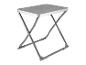 Šedý skladací stolík s kovovou konštrukciou.