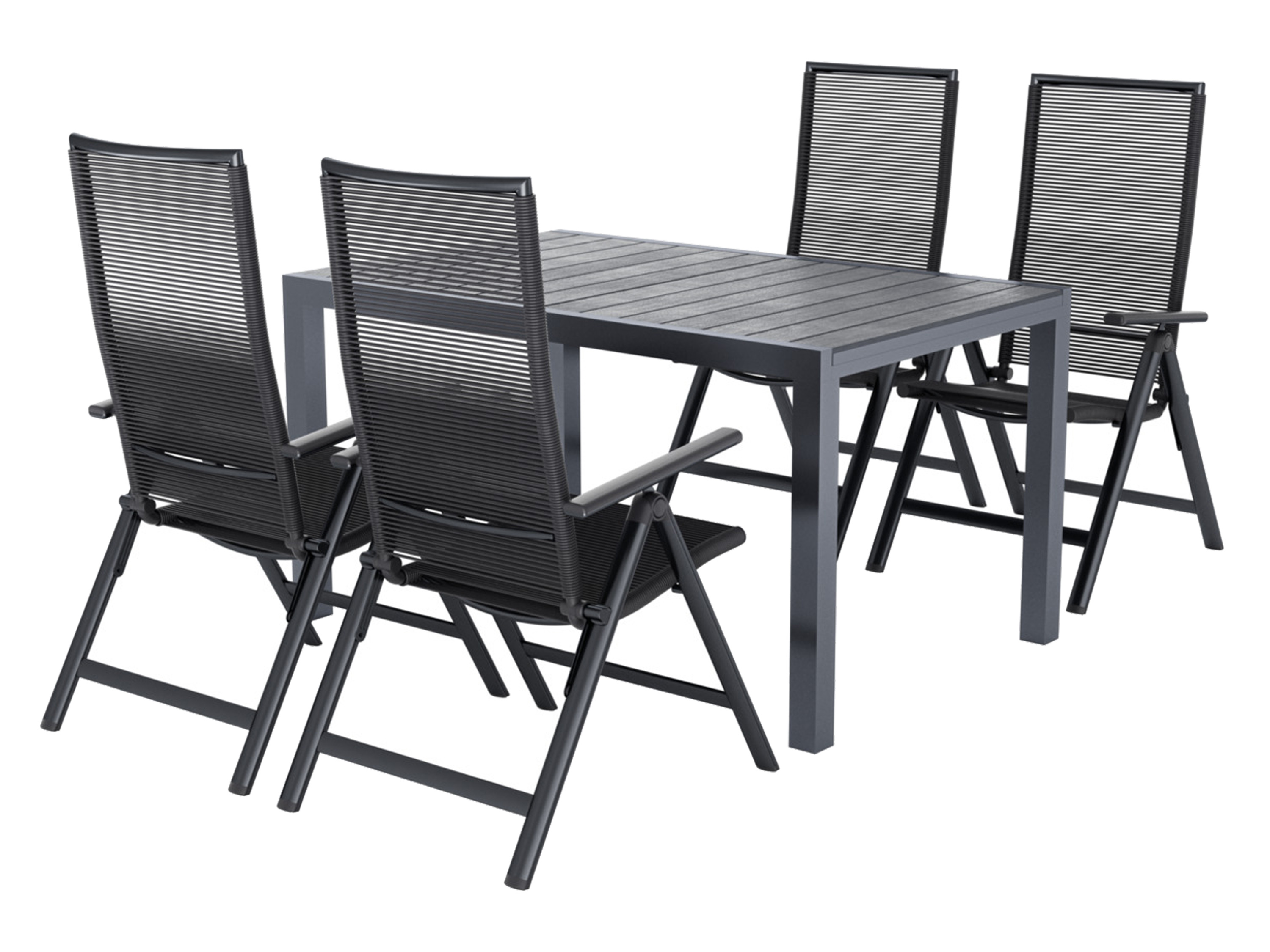 LIVARNO® Hliníkový rozkladací záhradný stôl Miami + Záhradné kreslo Miami, 4 kusy