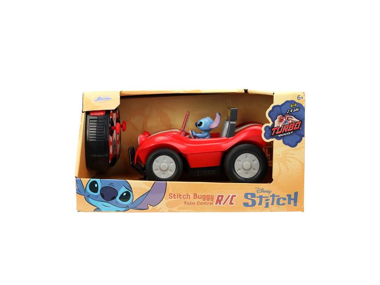 Červené auto Stitch Buggy R/C s diaľkovým ovládaním v krabici značky Jada.