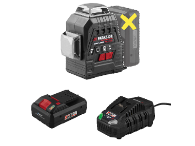 PARKSIDE PERFORMANCE® Aku krížový líniový laser PKLLP 3360 A1 + Smart akumulátor 20 V/4 Ah + Rýchlonabíjačka akumulátora 20 V/4,5 A