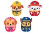 Štyri plyšové hračky Paw Patrol v rôznych uniformách.