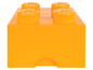 Oranžová úložná skrinka v tvare LEGO kocky.