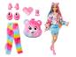 Bábika Barbie s doplnkami Care Bears, vrátane plyšovej hlavy, hrebeňa a oblečenia.