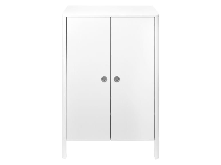 Biela skrinka s dvoma dvierkami, minimalistický štýl.