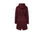 Dlhý bordový kabát s kapucňou.