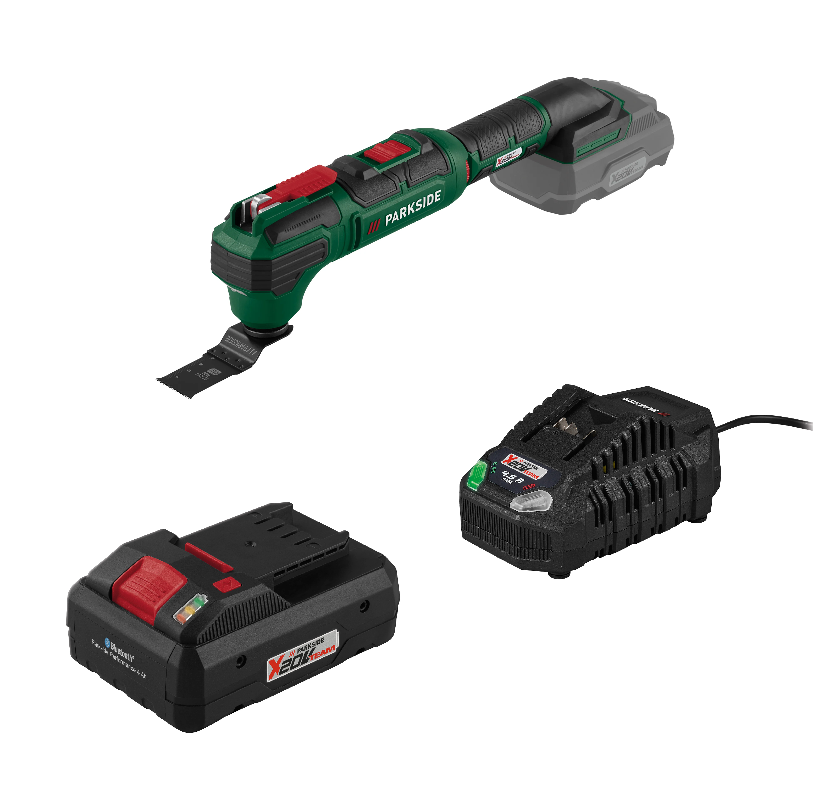 PARKSIDE® Aku multifunkčné náradie 20 V PAMFW 20 -Li C3 + Smart akumulátor 20 V/4 Ah + Rýchlonabíjačka akumulátora 20 V/4,5 A