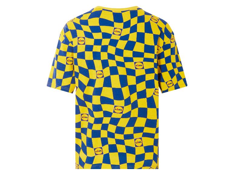 Lidl tričko so žlto-modrým karom.