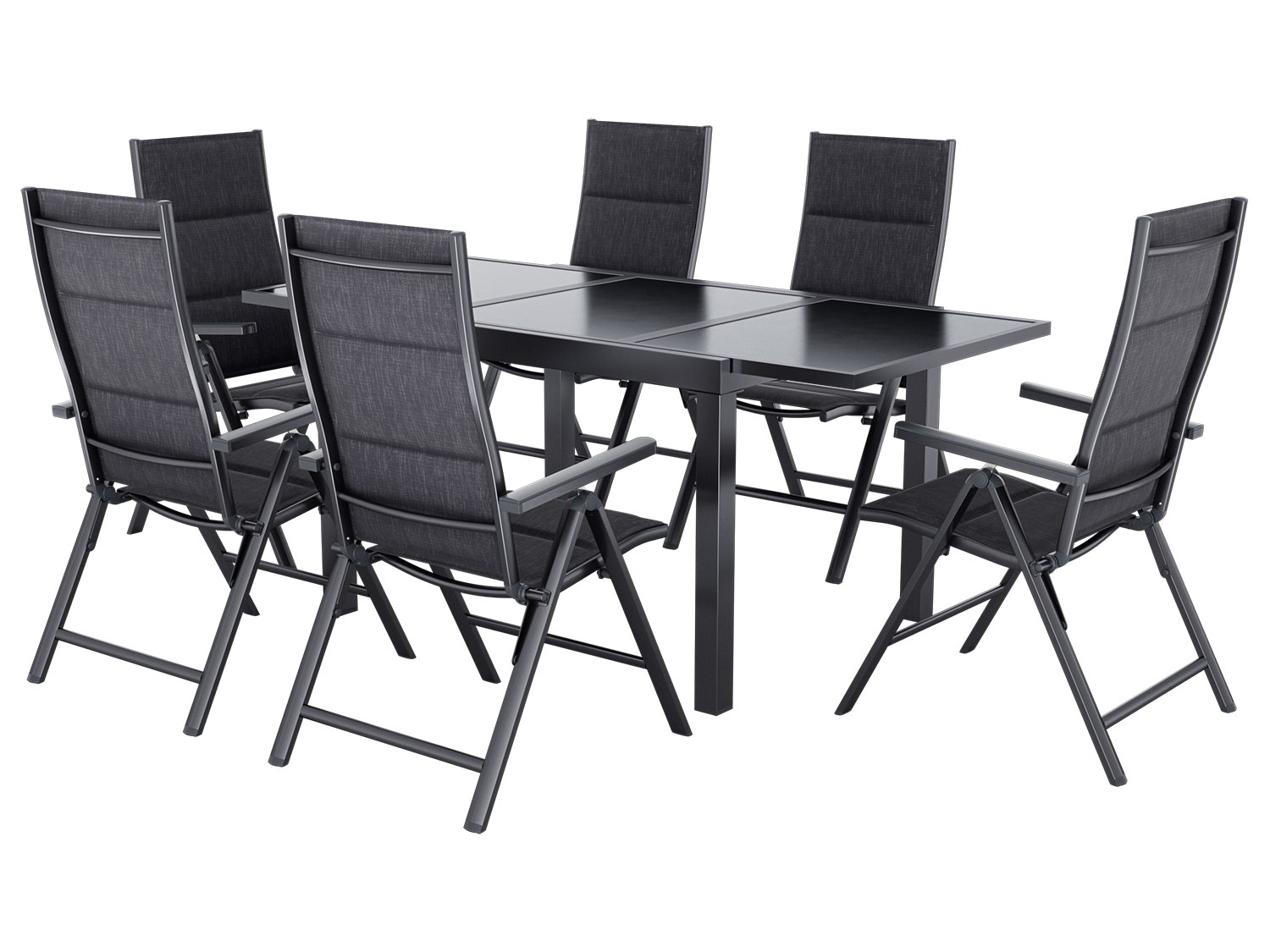 LIVARNO® Hliníkový rozťahovací záhradný stôl Houston/Toronto, 120 – 180 x 89 x 75 cm + Záhradné hliníkové kreslo Toronto, 6 kusov