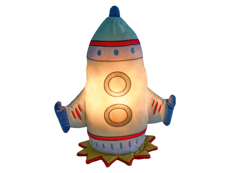 Detská nočná lampa v tvare rakety.