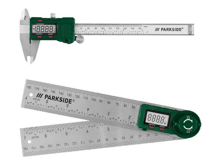 Digitálny posuvný merací nástroj a uhlomer Parkside.