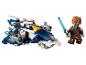 Súprava LEGO Star Wars s modro-bielou stíhačkou a minifigúrkou so svetelným mečom.