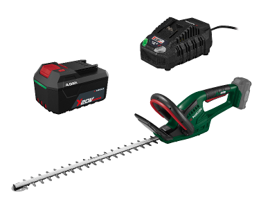 PARKSIDE® Aku nožnice na živý plot PHSA 20-Li D4 + Rýchlonabíjačka akumulátora 20 V/4,5 A + Akumulátor 20 V/4 Ah