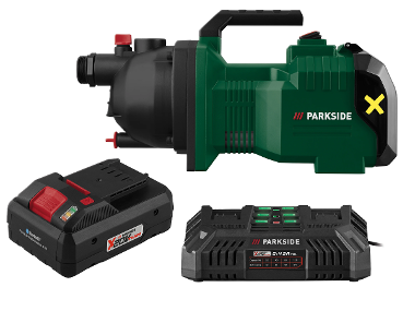 PARKSIDE® Aku záhradné čerpadlo 40 V PAGP 3000 B2 + Smart akumulátor 20 V/4 Ah, 2 kusy + Dvojitá nabíjačka 20 V/4,5 A