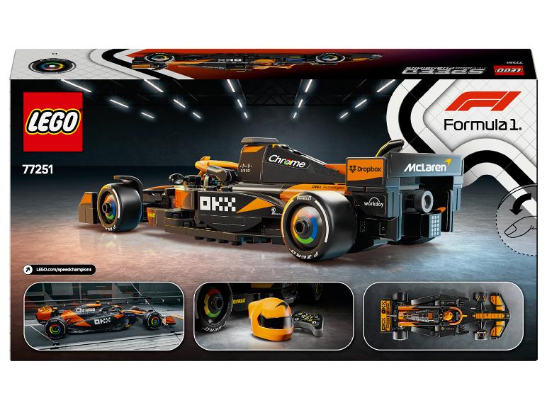 LEGO Speed Champions Formula 1 krabica s oranžovým a čiernym pretekárskym autom McLaren.
