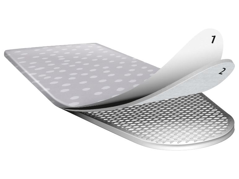 Poťah na žehliacu dosku s dvoma vrstvami, jednou vzorovanou látkou a jednou plsťou.