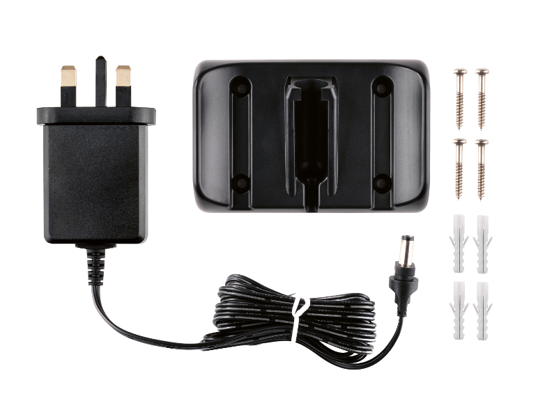 Nabíjačka s napájacím zdrojom, zástrčkou a montážnym príslušenstvom.