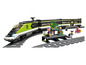 LEGO vlak s zelenou vysokorýchlostnou vlakovou súpravou a perónom.