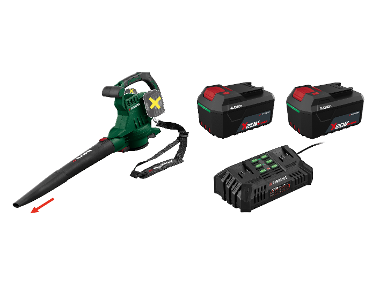 PARKSIDE® Aku vysávač/fúkač lístia PLSA D3 + Akumulátor 20 V/4 Ah PAP 204 A1, 2 kusy + Dvojitá nabíjačka 20 V/4,5 A PDSLG 20 B1