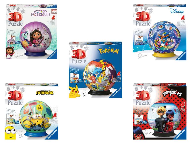 3D puzzle Ravensburger s motívmi Gabby's Dollhouse, Minions, Pokémon, Disney princezien a Miraculous.