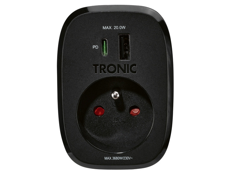 TRONIC Zásuvkový adaptér USB A + C (čierna)