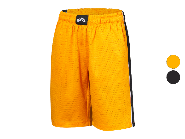 Žlté basketbalové šortky s čiernymi pruhmi.