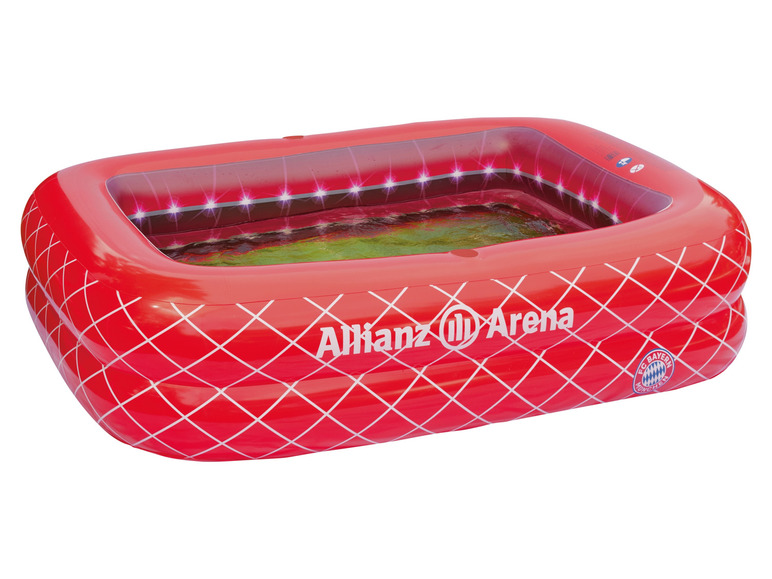 Nafukovací bazén s LED osvetlením, s logom Allianz Arena a FC Bayern München.