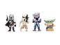 Štyri figúrky sci-fi postáv: Mandalorian, Stormtrooper, mimozemšťan a Grogu