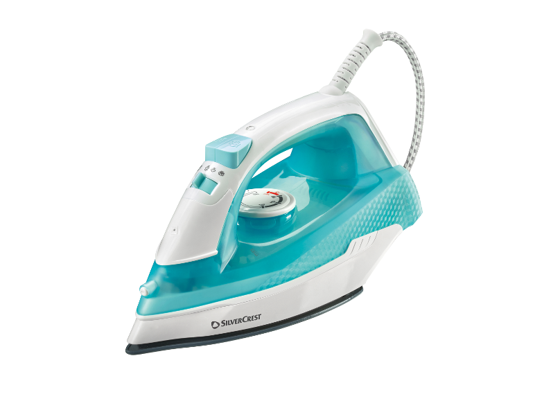 Žehlička SilverCrest, tyrkysová a biela.