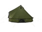 Zelený stan v tvare teepee s čiernymi detailmi.