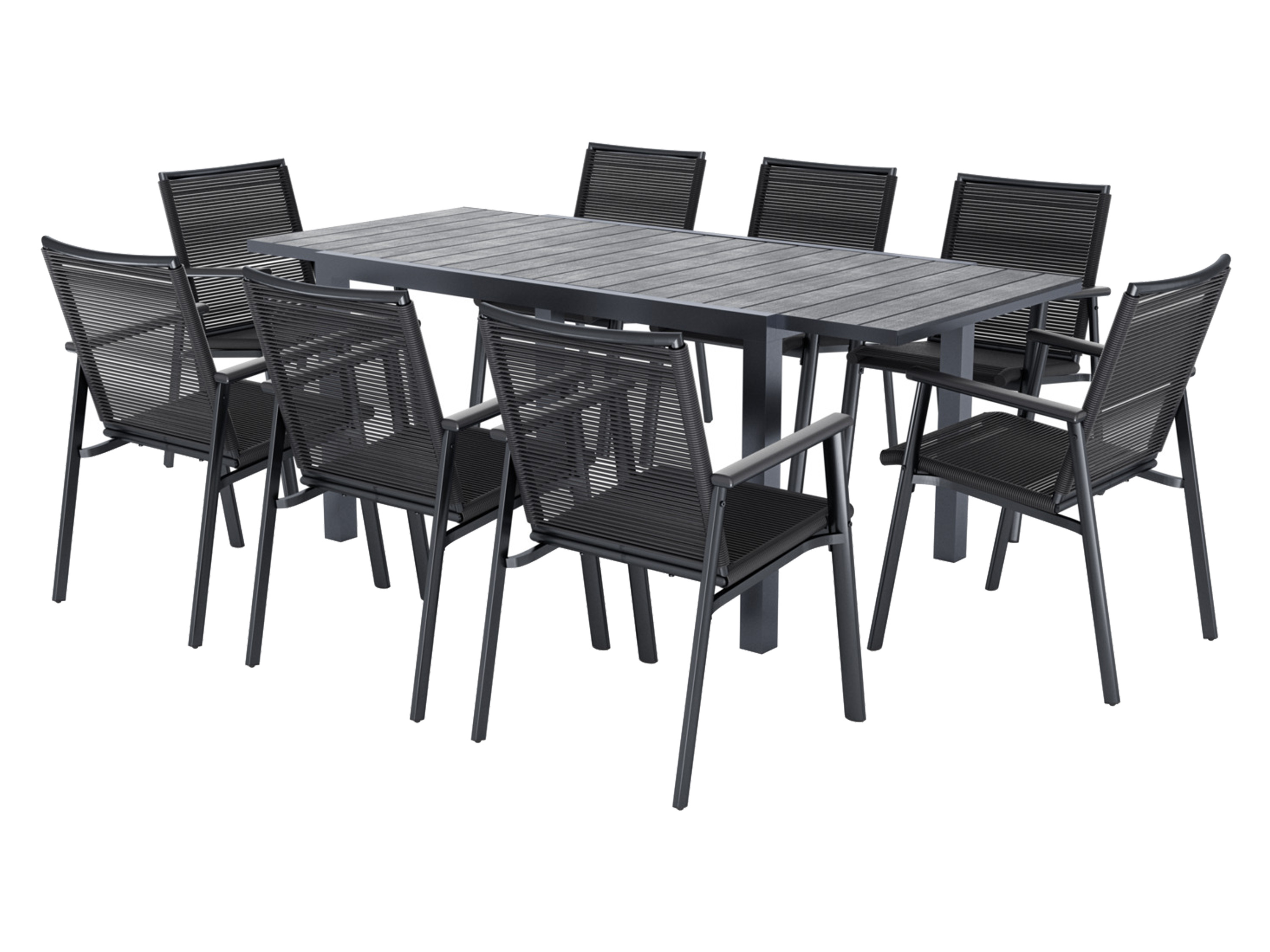 LIVARNO® Hliníkový rozkladací záhradný stôl Miami + Stolička Miami, 8 kusov