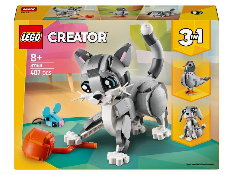 Súprava LEGO Creator 3 v 1 s mačkou, myšou, vtákom a psom.