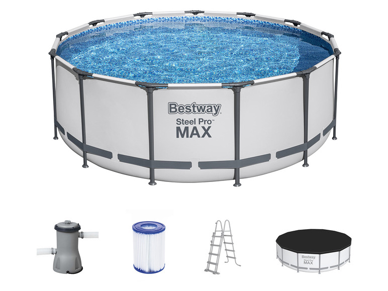 Prejsť na zobrazenie na celú obrazovku: Bestway Bazén s oceľovým rámom Steel ProMAX™ s filtračním zariadením a schodíkmi, Ø 396 x 122 cm – obrázok 2