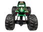 Hračka monster truck Grave Digger so zelenými plameňmi a veľkými pneumatikami.