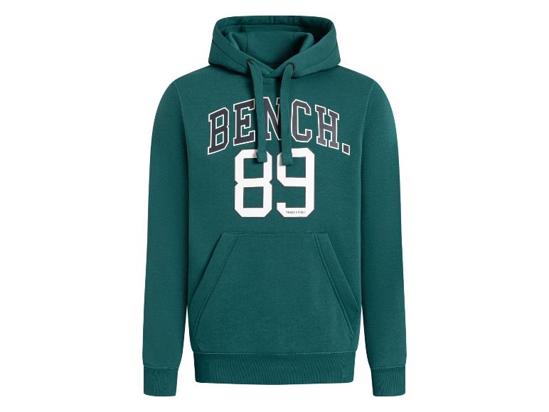 Tmavozelená mikina Bench s kapucňou a bielym nápisom „BENCH. 89 TRACK & FIELD“