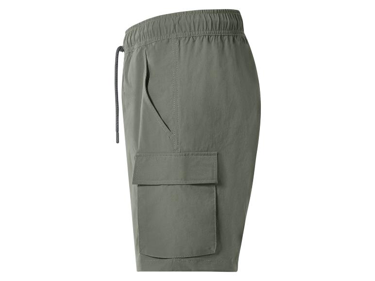 Pánske khaki cargo šortky s elastickým pásom a šnúrkou