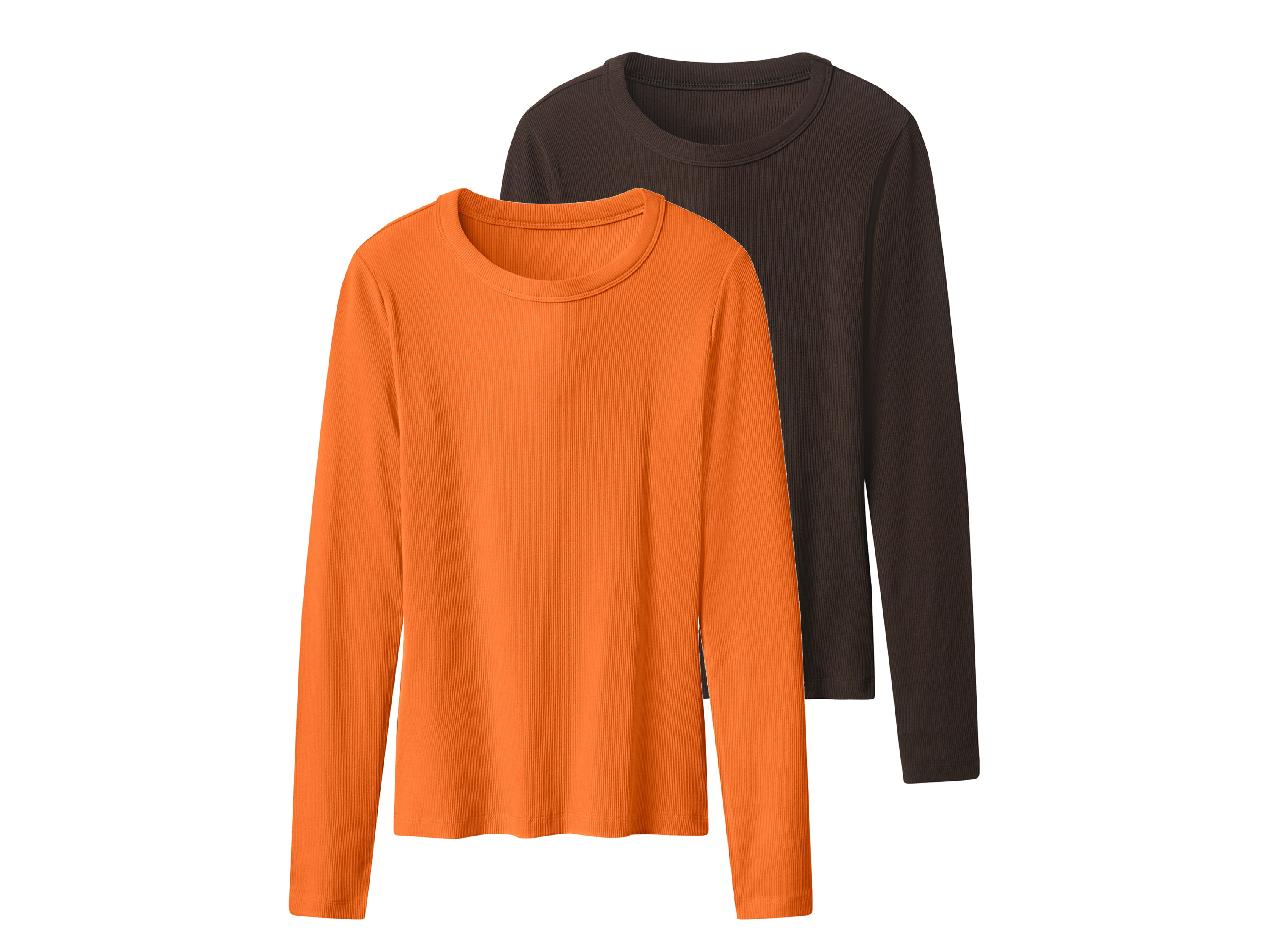 esmara® Tričko s dlhým rukávom, 2 kusy (tmavohnedá/oranžová, XS (32/34))